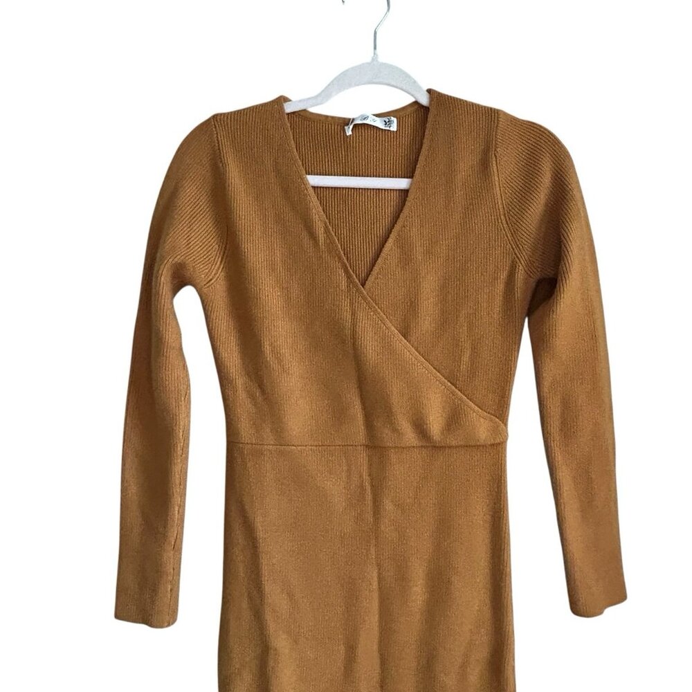 Knit Sweater dress classic wrap Midi Minimalist City modest minimalist preppy - Picture 2 of 13